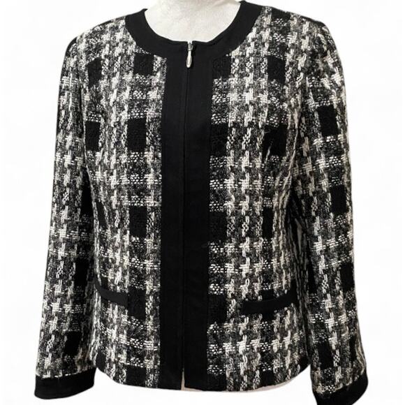 Chico's Black and White Tweed Jacket Size 1 = Medium - Picture 1 of 10